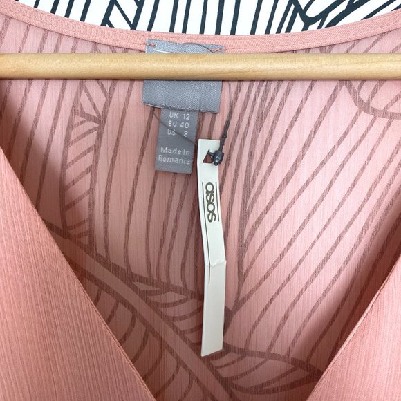 ASOS Chiffon Long sleeve Pink Occasion Wrap Mini Dress - Picture 4 of 6